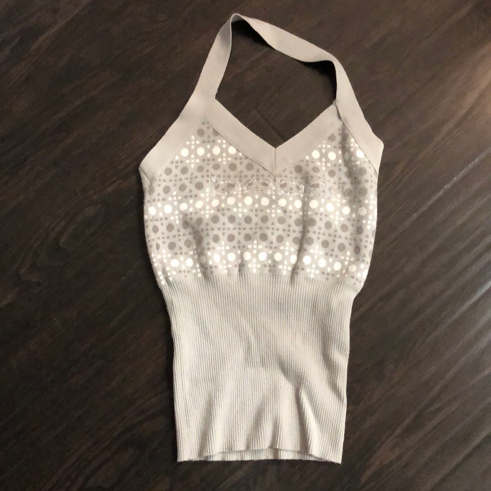 BEBE  Gray and White Halter Top